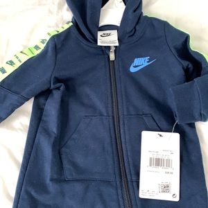 Nike 6 month zip up onesie blue with green